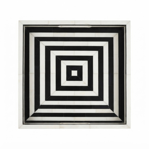Plateau décoratif de luxe noir et blanc rayé avec incrustation d'os, illusion optique géométrique, plateau de service artisanal carré en gros - Product Image 1