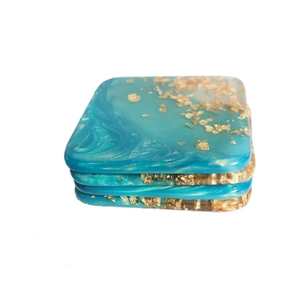 Posavasos de Resina de Alta Calidad, Juego de 4 Piezas, Color Azul, Diseño de Frasco Dorado, Posavasos Cuadrados de Resina, Gran Venta - Product Image 1