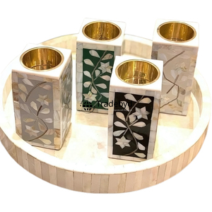 Portavelas Premium con Incrustaciones de Madreperla, Decoración Elegante para Mesa, por Tradebyd - Product Image 1