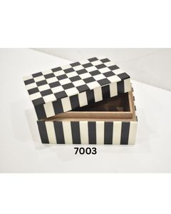 Luxury Black & White Checkered Resin Storage <b>Box</b> with Striped Base – Decorative Tabletop Organizer - Product Image 6