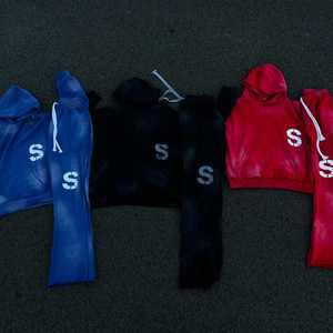Custom Men Embroidered Flared <b>Sweatpants</b> Tracksuit Vintage Streetwear Heavyweight Cotton Zip up Hoodie Acid Wash Hoodie <b>Set</b> - Product Image 5