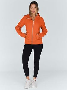 Sudadera con Capucha y Cierre Completo para Mujer, Corte Regular, Color Sólido, Tejido de Algodón y Fibra de Bambú, Ropa de Otoño - Product Image 5