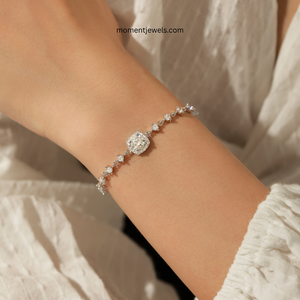 Pulsera de Plata de Ley 925 con Moissanita de Lujo para Mujer, Brillante, con Colgante Geométrico, Cadena de Cable, Bañada en Rodio, Estilo IG - Product Image 4