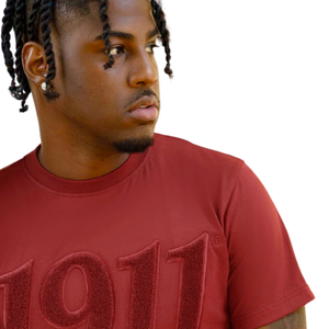 <b>Red</b> Short Sleeve T-Shirt With Chenille 1911 Logo O-Neck Regular Fit Casual Jersey Cotton <b>Top</b> - Product Image 3