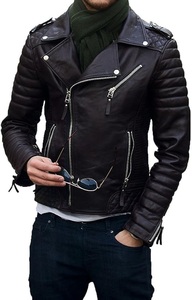 Chaqueta de Motociclista Personalizada de Alta Calidad para Hombre, de Cuero Sintético Transpirable, Negra, Ajustada, de Piel de Cordero - Product Image 5