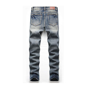 Jean déchiré pour homme, coupe droite, style vintage, en mélange de coton doux, décontracté, pour le quotidien et le streetwear - Product Image 2