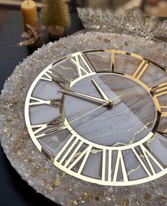 <b>Marble</b> Look Resin Wall <b>Clock</b> Round Single Face Needle Display Antique Style Decorative Timepiece for Living Room - Product Image 3