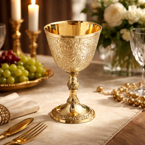 Luxury Brass Goblet | Handcrafted Royal Chalice | Antique Engraved Vintage <b>Cup</b> | Medieval Style Decorative Showpiece <b>for</b> Home - Product Image 1