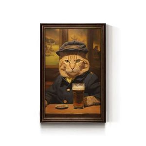 風変わりな動物の壁アート犬猫の肖像画キャンバスフレーム付きヴィンテージパブのテーマペット愛好家のための面白い絵画 - Product Image 3