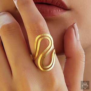 PRAO Anti-Tarnish Gold Plated Bracelet & <b>Ring</b> <b>Set</b> Curved Fashion Jewelry <b>for</b> <b>Women</b> - Product Image 6