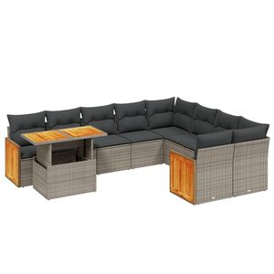 Juego de sofás de patio de ratán sintético gris de 10 piezas con cojines, colección de muebles duraderos para exteriores - Product Image 2