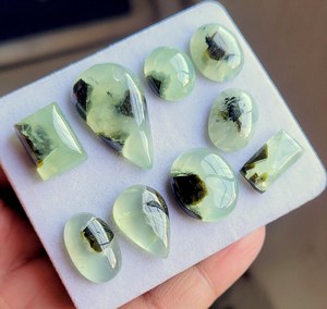 Cabochon de pierre précieuse Prehnite, Prehnite verte naturelle, Cabochon de Prehnite australienne, DIY, Pendentif enroulé de fil, Lot de bijoux en argent - Product Image 1