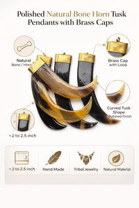 Colgantes de Cuerno Natural con Tapa de Latón Pulido, Dijes Curvos de Joyería Tribal, Conífera Negra - Product Image 6