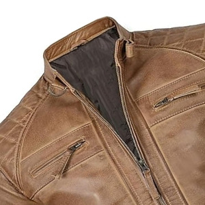 Veste Moto Homme LAMA INDUSTRIES en Cuir PU Marron Respirante Séchage Rapide Col Montant Fermeture Éclair Coupe Droite Hiver - Product Image 6