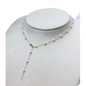 "18K Gold Starry Freshwater Pearl Necklace 3-4mm Beads Collarbone Chain 20 Round <b>Bright</b> <b>Light</b> Women's Luxury" - Product Image 5