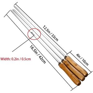 Brochettes plates en acier inoxydable pour kebabs, 16,5 pouces, avec manche en bois antidérapant, pour grillades de viande et de volaille - Product Image 2