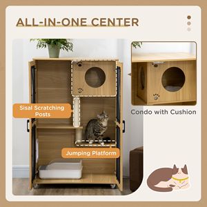 Gabbia e recinto per gatti con ruote chiudibili a chiave La casa del gatto di quercia con tiranti - Product Image 5