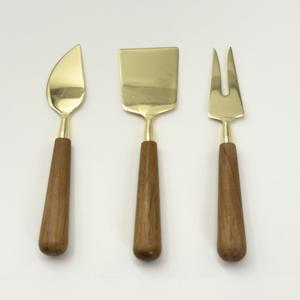 Juego de Cuchillos para Queso de Acero Inoxidable Hechos a Mano por el Fabricante, con Acabado Dorado y Mango de Madera, para la Mesa del Desayuno - Product Image 1