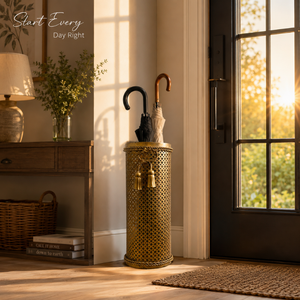 Porte-parapluie décoratif en laiton perforé fait main, support de parapluie de luxe pour entrée, rangement de cannes pour maison, bureau et hôtel - Product Image 3