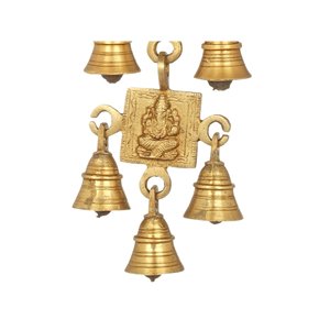Cloches murales en laiton Ganesha de 17 pouces fabriquées à la main en Inde pour décoration murale ou cadeau - Product Image 4