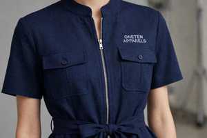 <b>Women</b> <b>Navy</b> Short Sleeve Stand Collar Zipper Peplum <b>Top</b> Wide Leg Pants 2 Piece Set - Product Image 5