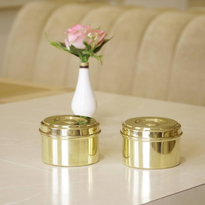 <b>Set</b> Of 2 Brass Laddu Storage <b>Box</b> Gold Polished For Tabletop Kitchen Storage Organizer Sweet <b>Box</b> Brass Mithai <b>Box</b> - Product Image 1