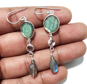 Labradorite & Clear Quartz <b>Earrings</b> Solid 925 Sterling <b>Silver</b> Natural Gemstone Dangle Drop <b>Earrings</b> Handmade Jewelry Wholesale - Product Image 6