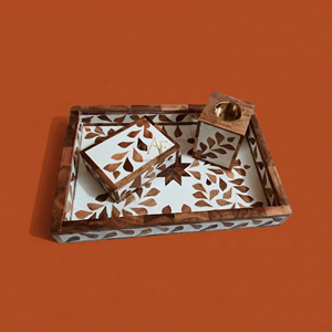 Hermoso Juego de Quemadores de Incienso con Incrustaciones de Madera, con Delicados Motivos Florales y de Hojas, Caja de Almacenamiento y Bandeja para Decoración del Hogar y Aromaterapia - Product Image 1