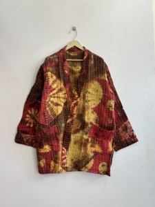 Boho Tie Dye Handmade Vintage Kantha <b>Quilted</b> <b>Jacket</b> Bohemian Short Kimono <b>Jacket</b> - Product Image 2