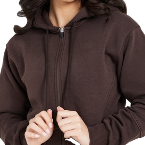 Wholesale Custom LOGO High Quality Women Blank Full <b>Zip</b> <b>up</b> Drawstring Soft Fleece Oversized Lounge <b>Cropped</b> Zipper Hoodie 2026 - Product Image 3