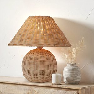 Natural Handwoven <b>Rattan</b> <b>Bedside</b> <b>Table</b> Lamp Home & Hotel Bedroom Decor Wicker Mushroom Shape Lamps - Product Image 4