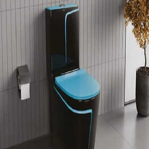 Inodoro de una Pieza, Diseño Superior, Color Negro y Azul, Serie INSTA, 660X375X740mm, Sifón S&P, Sistema de Descarga Sifónica - Product Image 1