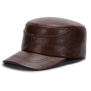 Unisex PU Leather <b>Flat</b> Cap 5-Panel Fitted Solid Black Formal Baseball <b>Hat</b> for Adults Casual Wear Four Seasons - Product Image 2