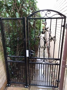KHP Traditional Wrought Iron Security Garden Gate Manual <b>Swing</b> Exterior Entry Metal Door Finished Surface Decorative Floral - Product Image 3