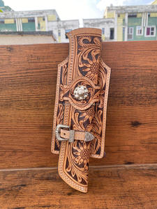 Étui de gaine de couteau long en cuir de vachette usiné à la main luxueux avec boucle de ceinture sculpté étuis à couteaux ouverts en cuir véritable - Product Image 2