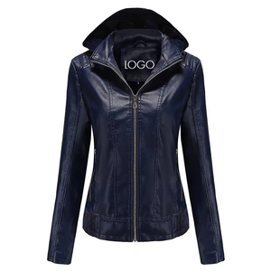 Blouson de moto d'hiver pour femme avec fermeture éclair en fourrure de mouton, tissu respirant en laine et capuche en cuir de vachette collé - Product Image 4