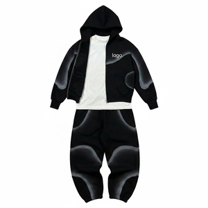 <b>Men's</b> Black Zip Up Hoodie And <b>Jogger</b> Tracksuit Set Gradient Color Sporty Two Piece Outfit Casual Sportswear 100% Cotton - Product Image 5