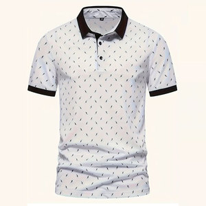 <b>Men's</b> <b>White</b> <b>Short</b> <b>Sleeve</b> Polo <b>Shirt</b> With Black Lightning Pattern Contrast Trim Regular Fit Casual Knitted Fabric Plus Size <b>Men's</b> - Product Image 1