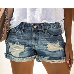 Shorts de mezclilla de nuevo diseño para niña, shorts de mezclilla para mujer, jeans cortos con cintura elástica ancha, shorts vintage de cintura alta para mujer - Product Image 6