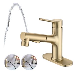 Robinet <span class=keywords><strong>de</strong></span> salle <span class=keywords><strong>de</strong></span> bain extractible en or brossé, mitigeur <span class=keywords><strong>de</strong></span> lavabo 3 modes avec douchette <span class=keywords><strong>fontaine</strong></span> <span class=keywords><strong>pour</strong></span> la rénovation <span class=keywords><strong>de</strong></span> lavabo moderne - Product Image 1