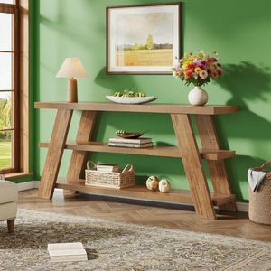 70.9\" Extra Long 3-Tier Wooden Sofa <b>Table</b> with Storage for Behind the Couch Console Accessory - Product Image 4