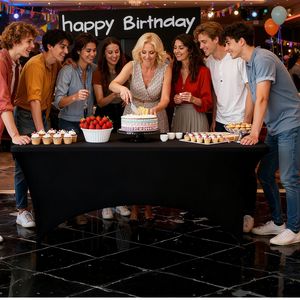 Set di 3 Copritavoli Rettangolari in Spandex Nero da 6 Piedi, Lavabili e Antipiega, Elasticizzati per Eventi e Copertura Tavoli - Product Image 2