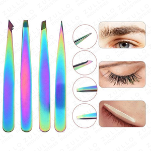 Juego de 4 Pinzas para Cejas de Acero Inoxidable Color Arcoíris, Color Personalizado, Punta Inclinada Profesional, Herramienta de Belleza para Dar Forma a las Cejas, OEM - Product Image 5