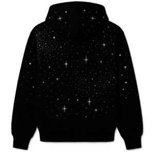Sweat à capuche unisexe noir 100 % coton avec impression personnalisée de strass, fermeture éclair, coupe classique, pour l'automne - Product Image 5