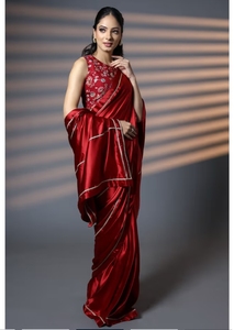 KV Ready to Wear Luxe <b>Red</b> and Gold Embellished Premium <b>Silk</b> Party Saree with Unstitched Blouse - Product Image 3
