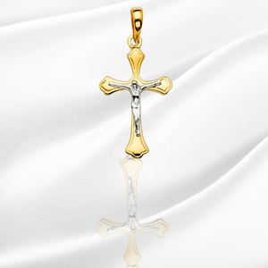 เครื่องประดับแฟชั่นแนวแฟนซีจี้ไม้กางเขนโลหะอัลลอยคลาสสิกทางศาสนาขัดเงาสีทอง14K สองสี - Product Image 4