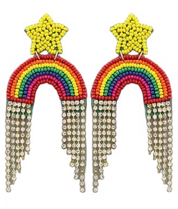 Pendientes de tuerca con cuentas de arcoíris y flecos de cristal, joyería clásica de boda para mujer - Product Image 1