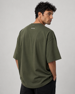 Camiseta Rits para Hombre, Verde, Manga Corta, Cuello Redondo, Estampado Frontal con Letras, Informal, de Algodón, Ecológica, Lavado Ácido, Transpirable - Product Image 3