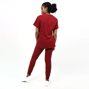 2026 New Women's Red V-Neck <b>Scrub</b> Top With Front Pockets Hospital <b>Uniform</b> Polyester Woven Fabric - Product Image 3