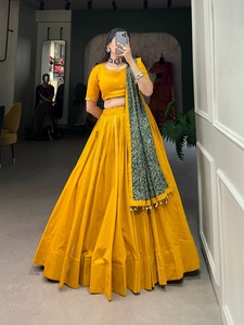 Traditional Pure Cotton Lehenga Choli With <b>Mirror</b> Handwork Dupatta And Purse Navratri Garba Wear For Women Set - Product Image 2